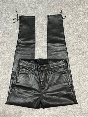 Ag Adriano Goldschmied The Farrah Skinny Ankle Side Lace Coated Black Jeans